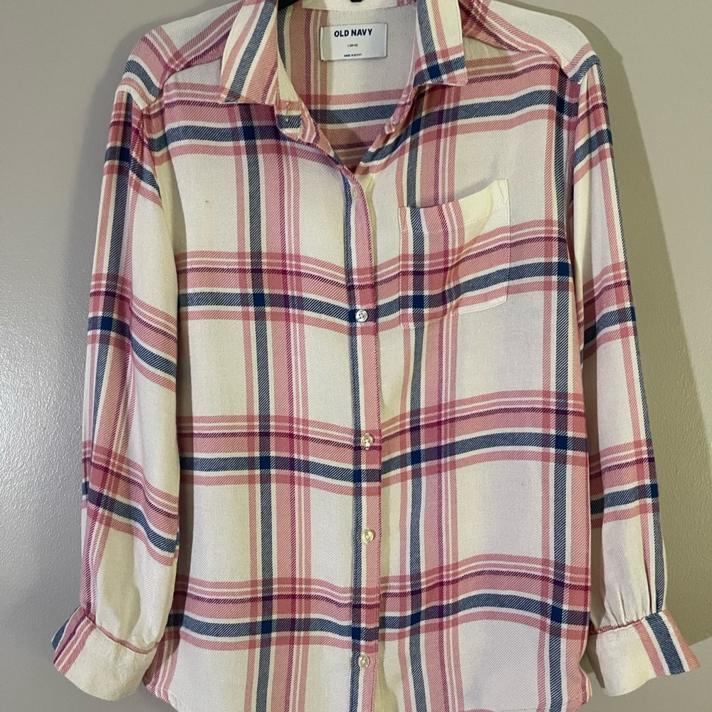 Plaid Flannel Shirt/Girls/Pink & Blue Plaid/Size L-10/12/Old Navy